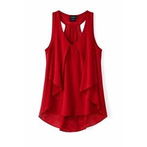Cliché Women's‎ Red Flowy Blouse XS Sleeveless Layered Ruffle High Low Top